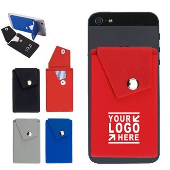 Silicone Stick on Cell Phone Wallet with Pocket w/Button