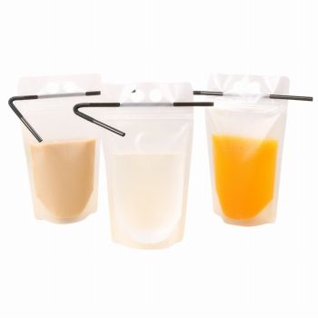 16 Oz Blank Beverage Pouch with Straws