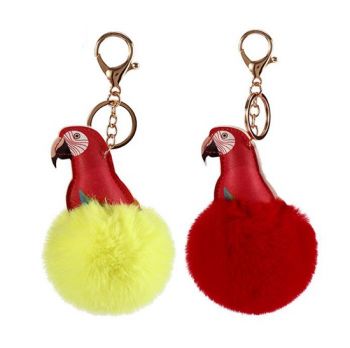 PU Parrot Hair Ball Keychain Pendant