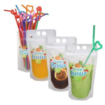 16OZ Zipper Pouches Cocktails with straws