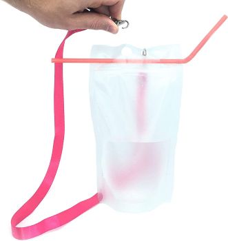 16 Oz Drinking Pouches Bags  With Straws Lanyards Cocktails