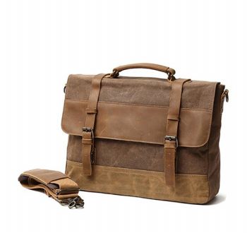 Waxed Canvas Briefcase Large Satchel Shoulder Bag Rugged Leather Bag