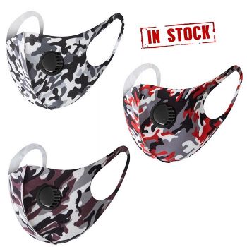 Stock Reusable Cooling Camo Adult Face Mask W/Breather Valve