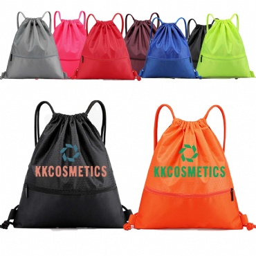 Customizable Variousized Foldable Oxford Zip Drawstring Bag Sports Backpack W/ Pocket