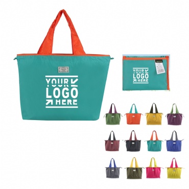 Large Volume Color Stitched Foldable Shopping Tote Bag