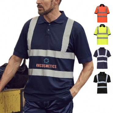 Class 3 Breathable Hi Viz Reflective Safety Short Sleeve Polo Shirt