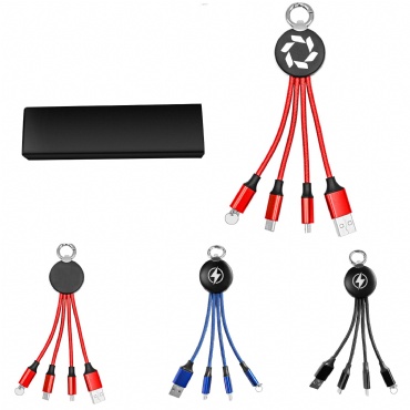 Customizable Charge Luminous 4-in-1 Key Chain Charging Cable W/Box