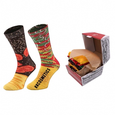 Customizable Set of 3 Pairs Hamburger Pattern Cozy Socks (One Size)