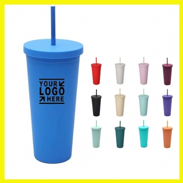 24Oz Outdoor Double Plastic Outdoor Straw Cup