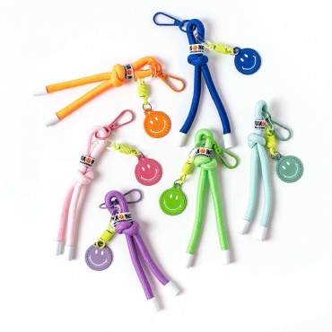 Braided Lanyard Key Chain With Smiley Face Logo