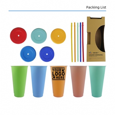 24Oz Customizable Temperature Sensitive Color Change Cup With Straw and Lid