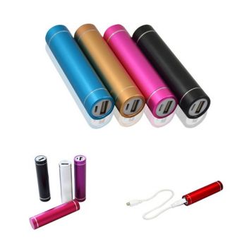 Cylindrical 2600 mAh Metal Portable Charger For Smart Phones