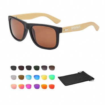 Black Bamboo Wood Grain Frame Polarized Sunglasses