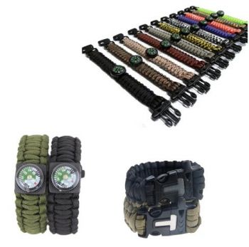 Outdoor Survival Paracord  Bracelet Whistle Buckle and Compass