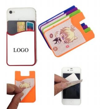 Adhesive Silicone Phone Wallet/ Card Case With Screen Microfiber Cleaner